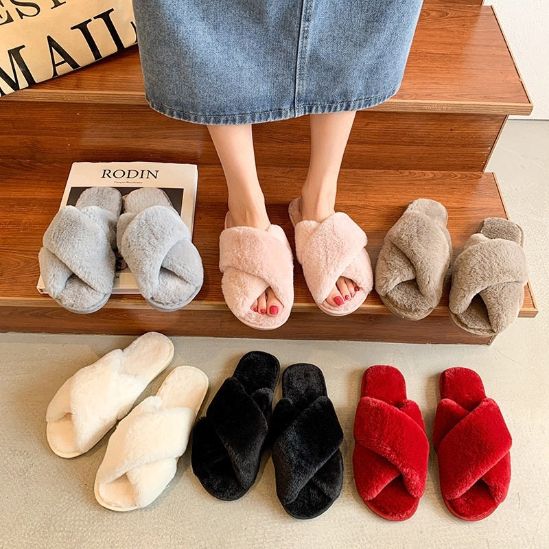Fluffy Cross House Slippers for Mothers 