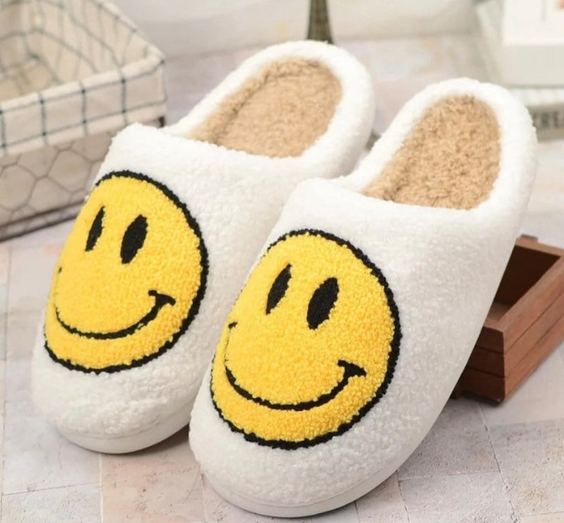 smiley-face-slippers-smile-slippers-happy-face-slippers-etsy