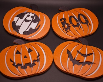 3D Printed Halloween Coasters (Set of 4) – Spooky Pumpkin, Ghost, Bat Designs