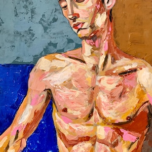 Retrato masculino original y brillante. Hecho a mano. Pinturas acrílicas. Cartón.