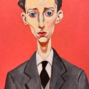 Retrato masculino original y brillante. Hecho a mano. Pinturas acrílicas. Cartón.