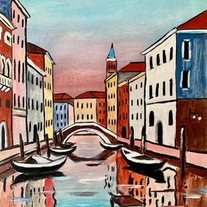 Original Painting: Venice At The Sunset With The Bridge. Acrylic 9x12”. Vla.S