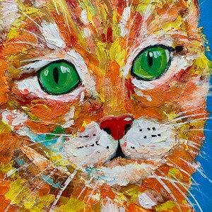 Portrait original de chat lumineux. Fait main. Peintures acryliques. Carton.