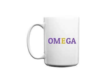 Large Omega Word Coffee Mug - White