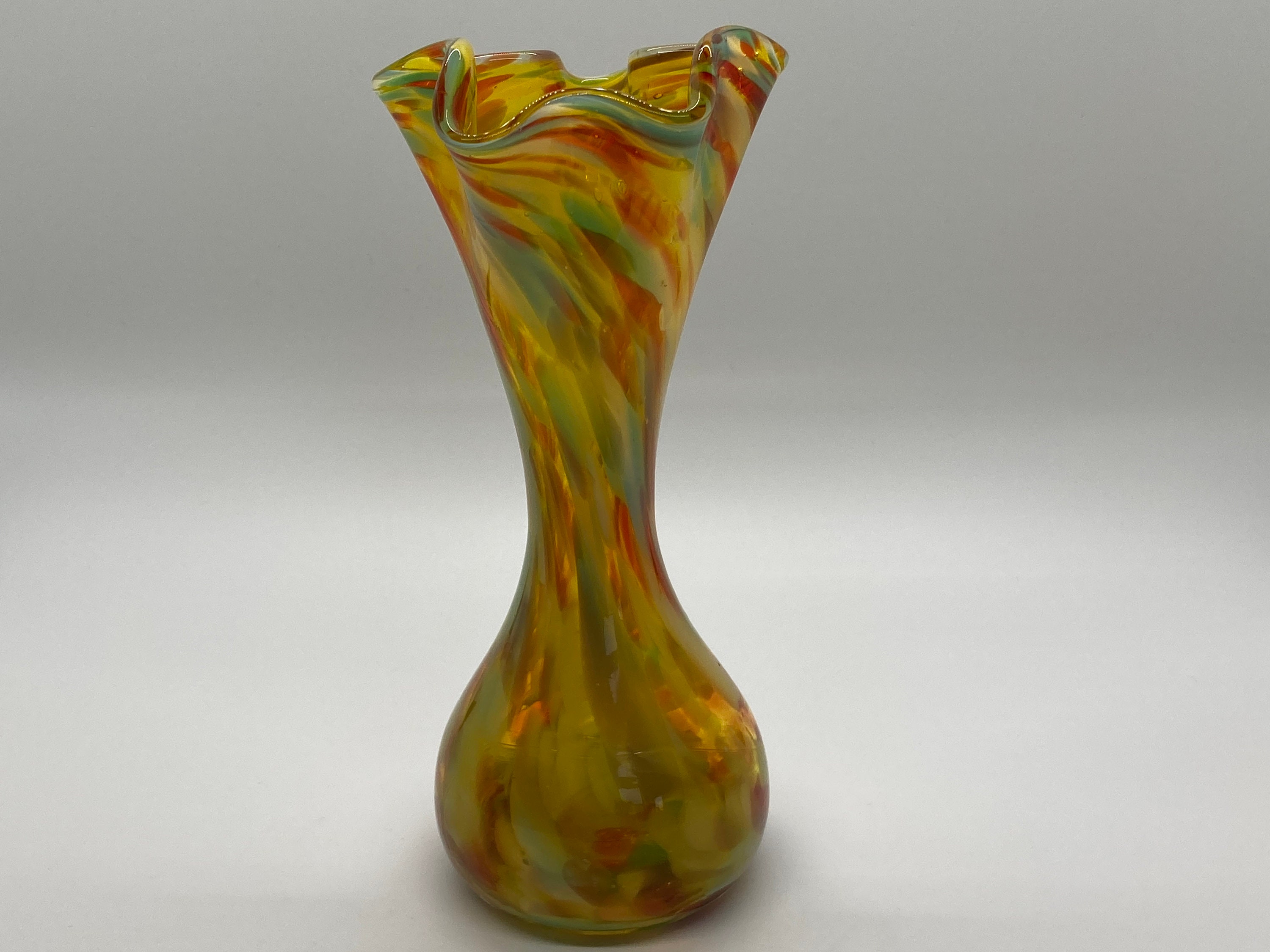 Vintage Hand Blown Art Glass Ruffled Edge Vase Yellow Orange | Etsy