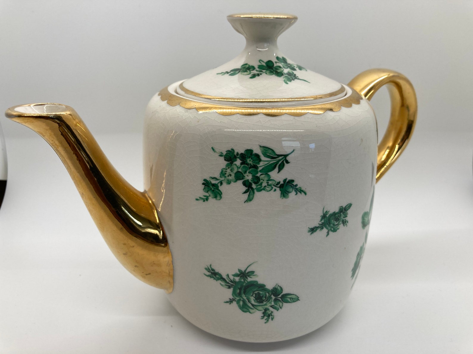 Vintage Arthur Wood Teapot Made in England 5192 Green Flower Etsy