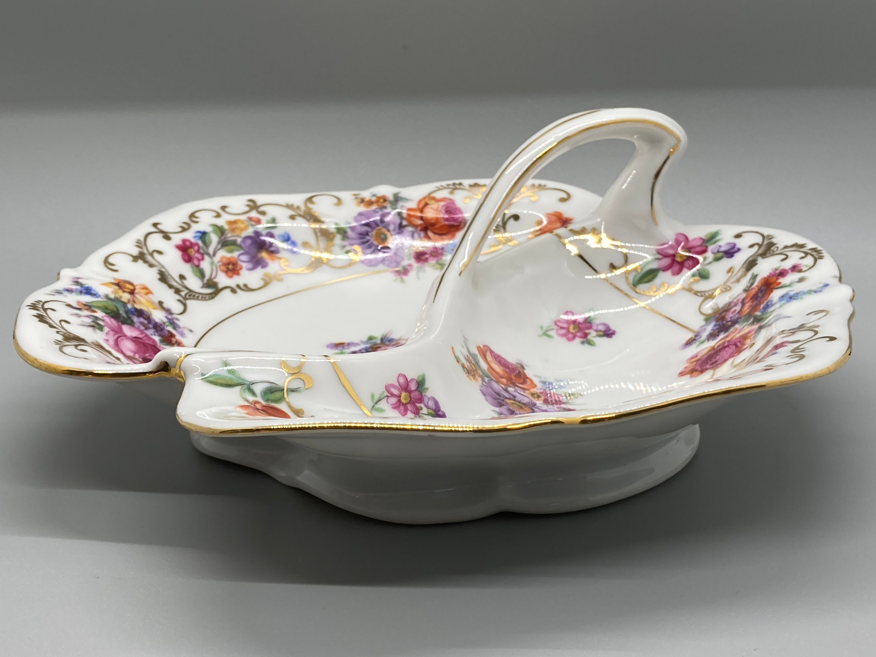 Victoria China Czechoslovakia Gold Handled Divided Serving Etsy