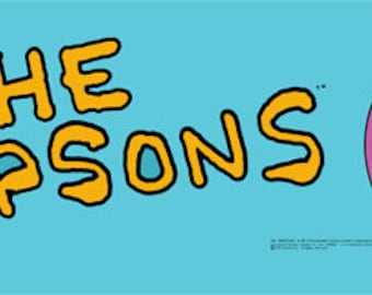 May include: A light blue graphic featuring the text "THE SIMPSONS" in yellow, with a family portrait inside a pink circle. The Konami logo is in the upper left corner.
