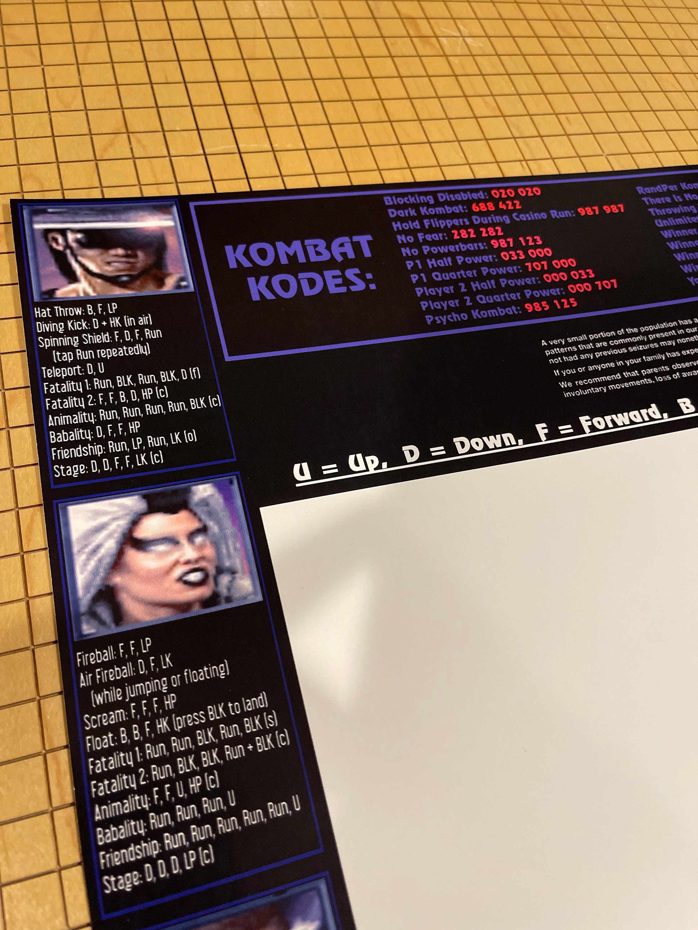 Mortal Kombat 3 Move List Bezel - Etsy