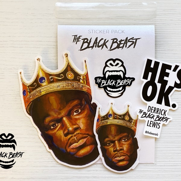 4 Pack  |  Derrick "The Black Beast" Lewis - Knockout King Sticker Pack  |  Fighter Stickers, UFC Heavyweight KO King weatherproof stickers