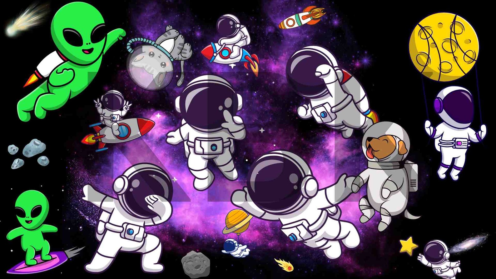 Space Party Digital Wallpaper for Pcs Etsy