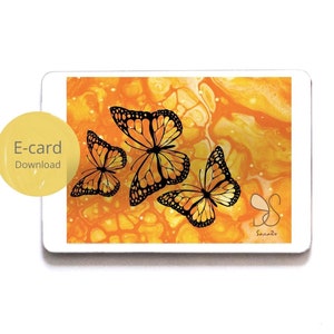 Butterflies animation e-card, butterfly animated greet ecard, trio monarchs moving card, sweet honey nectar, party gift card social share image 1