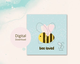 Beloved bee heart card, valentine gift, honey bee love, love shower, childbirth babyshower darling bee heart, nature, keepsake digital card