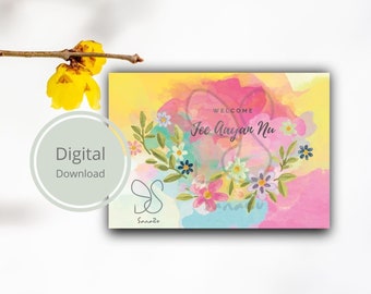 Jee aayan nu card, Punjabi watercolour gift card, welcome floral colourful wish card, desi botanical floral welcome digital postcard