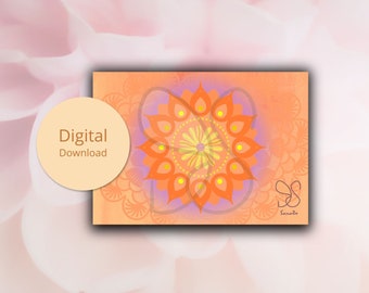 Peach mandala floral festival card, Eid, diwali, holidays feast gift card, therapy relax, mandala flower, yoga spiritual digital gift card