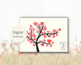 Valentine hearts tree leaves, nature love support, childbirth, hearthday, mothersday, anniversary celebration naturelover, gift digital card