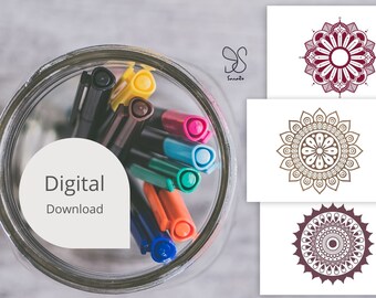 Mandala DIY kinder kleurkaarten set, Eid greetings, yoga meditate mandala art colouring design template, adult colour therapy digital cards