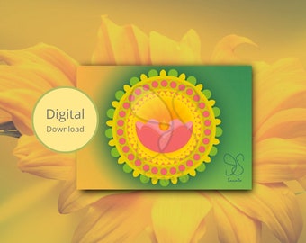 Peace light diya festival card, mandala dotting, Diwali celebration, spiritual digital gift card, deepak, yoga meditation, boho gift card