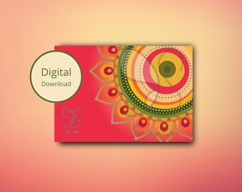 Red mandala dot art festival card, Eid mandala desi design feast gift card, therapy relax, mandala flower, yoga spiritual digital gift card