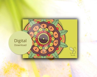 Mandala flower festival card, mehendi night, boho gift card, Holi, Diwali, spiritual mandala geometry, shaadi, Eid, digital gift card