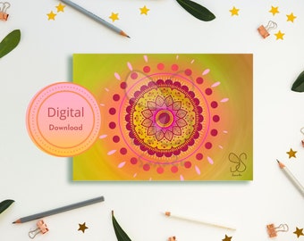 Mandala desi festival card, mandala art boho gift card, Holi Diwali, spiritual mandala flower geometry, yoga meditation, digital gift card