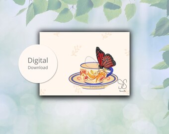 Butterfly teacup, chai date, selfcare, surprise visite, tea lover get well, invitation teap arty, heartwarming, vlinder theekop, digitalcard