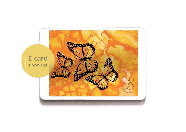 Butterflies animation e-card, butterfly animated greet ecard, trio monarchs moving card, sweet honey nectar, party gift card social share image 1