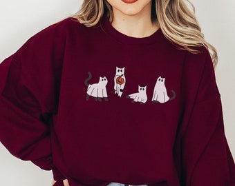 Ghost Cats Sweatshirt, Spooky Cat Sweatshirt, Halloween Cat Sweatshirt, Cat Lover Sweatshirt, Black Cat Sweatshirt, Trick or Treat Sweater