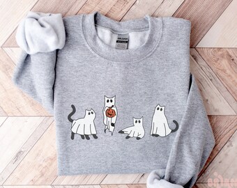 Ghost Cats Sweatshirt, Spooky Cat Sweatshirt, Halloween Cat Sweatshirt, Cat Lover Sweatshirt, Black Cat Sweatshirt, Trick or Treat Sweater