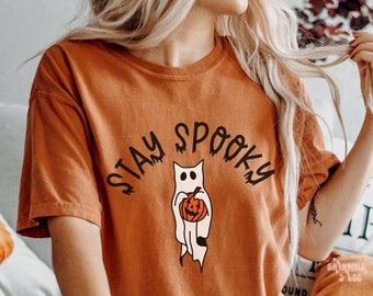 Stay Spooky Shirt, Cat Owner Fall Shirt, Thanksgiving Shirts, Autumn Shirts for Women, Halloween Shirt, Cottage core Cat, Cat Pumpkin