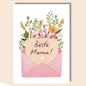 Mejor mamá • Tarjeta floral de regalo con mucho cariño para el Día de la Madre • Sobre con ramo escrito a mano • Póster • A4 + A6 • Artículo digital