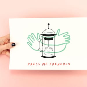 Presioname en francés • Tarjeta/póster para amantes del café y baristas • Tarjeta de regalo, tarjeta de agradecimiento, tarjeta con texto café • Artículo digital