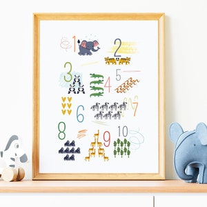 Apprendre à compter les animaux carte affiche chambre d'enfant tableau mural décoration bébé safari apprentissage affiche rentrée scolaire cadeau scolaire naissance téléchargement numérique