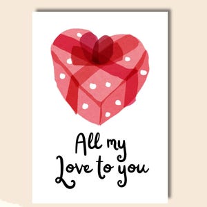 Día de San Valentín • Regalo de corazón con lazo • Todo mi amor para ti • Declaración de amor dando amor • Tarjeta + póster • Artículo digital