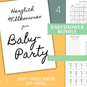 Babyshower Bundle -> Mini Activity, Tipp-Karte, Stadt Land Fluss, ... + mehr Spiele! Babyparty deutsch Download Basic Schwarz weiß Set *4*