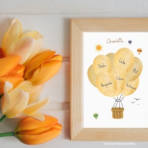 Tarjeta con póster con deseos, globo aerostático, mural para niños, actividad para baby shower, regalo de deseos para el nacimiento, descarga digital