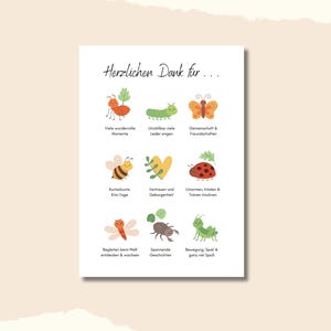 Affiche d'adieu pour la garderie • Cadeau de remerciement pour les éducateurs de la maternelle • Scarabée Abeille Nature Chenille Forêt • Affiche imprimée DIN A4