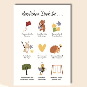 Carte de remerciement d'adieu Kita • Carte maternelle • Merci cadeau éducatrice • Ours, lapin, hérisson, abeille • Affiche • Objet numérique