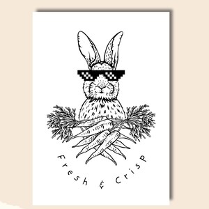 Frais et croquant • Lapin de Pâques cool avec carottes et lunettes de soleil • Carte de Pâques simple et moderne • Affiche de carte • A4 + A6 • Article numérique