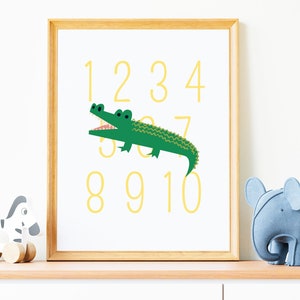 Krokodil Zahlen Karte Poster Kinderzimmer Wandbild Baby Deko Safari Lernposter Schulstart Schulkind Geschenk zur Geburt Digitaler Download
