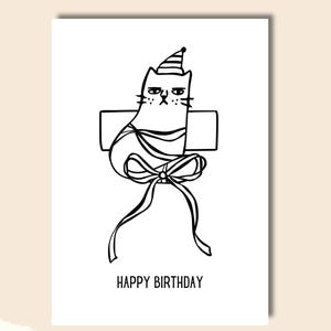 Cat Money Gift Card Poster • Happy Birthday • Cat, Gift, Party Hat, Bow • Birthday Card • Digital Item