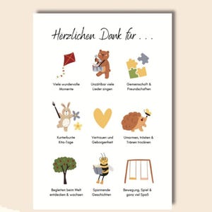 Carte de remerciement Kita pour l'adieu • Carte Maternelle • Cadeau de remerciement pour les éducateurs • Ours Lapin Hérisson Abeille • Carte Din A6 400g