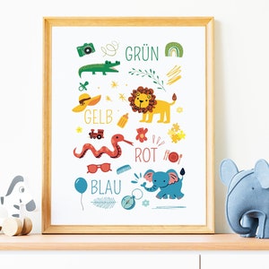 Safari cartel tarjeta mural infantil con animales salvajes colorido inicio de la escuela escuela león elefante cocodrilo serpiente aprendizaje cartel descarga digital
