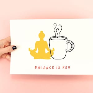 El equilibrio es la clave • Tarjeta/póster para amantes del café y baristas • Tarjeta de regalo, tarjeta de agradecimiento, tarjeta con frases sobre café • Artículo digital