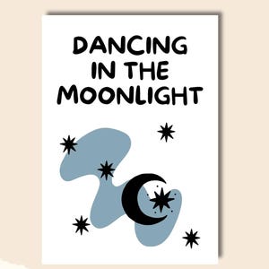 Dansen in het maanlicht • Maan met sterren • Cadeau-uitnodiging voor een feest • Muurdecoratie • Kaartposter • Digitale download