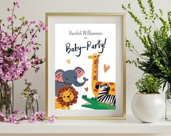 Baby Shower Card Poster for Baby Shower Welcome Image for Party with Lion, Elephant, Giraffe, Zebra, Crocodile Digital Download