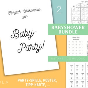 Babyshower Bundle -> Mini Activity, Tipp-Karte, Stadt Land Fluss, ... + mehr Spiele! Babyparty deutsch Download Basic Schwarz weiß Set *2*