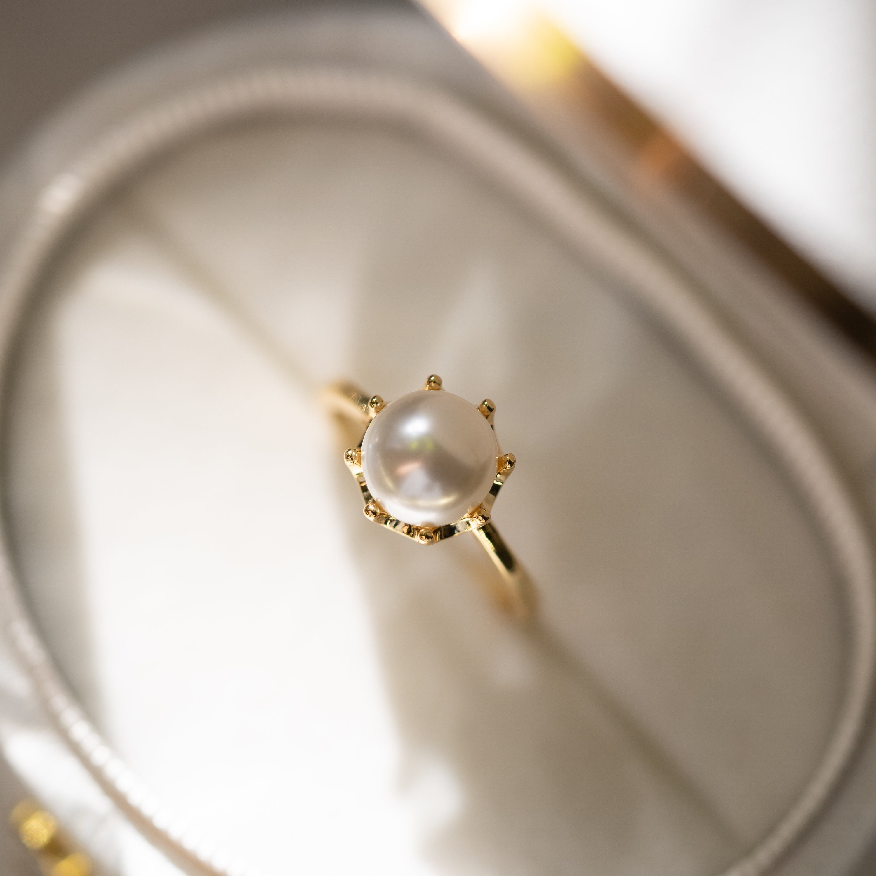 QIAOYING Elegant Pearl Rings 18k Rose Gold Filled CZ Crystal