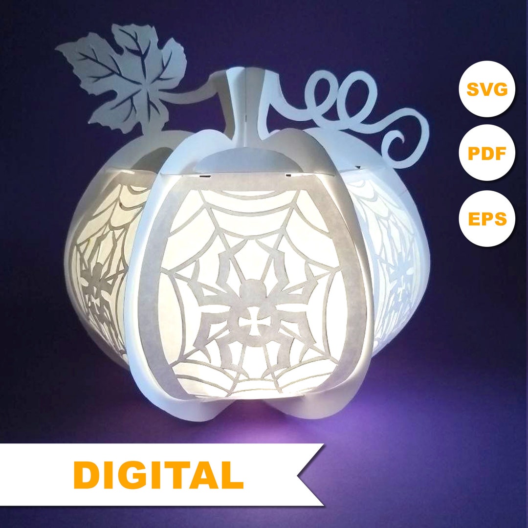 PUMPKIN Lanterns SVG Template, Halloween Lantern With Spider Paper Cut ...
