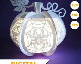 PUMPKIN Lanterns SVG Template, Halloween Lantern with Spider Paper Cut, Cricut Light Box, DIY Paper Lanterns
